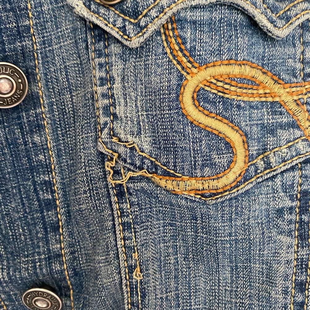 Hydraulic Denim Blue Jean jacket button front Medium Festival Fall Rodeo School - Picture 6 of 8